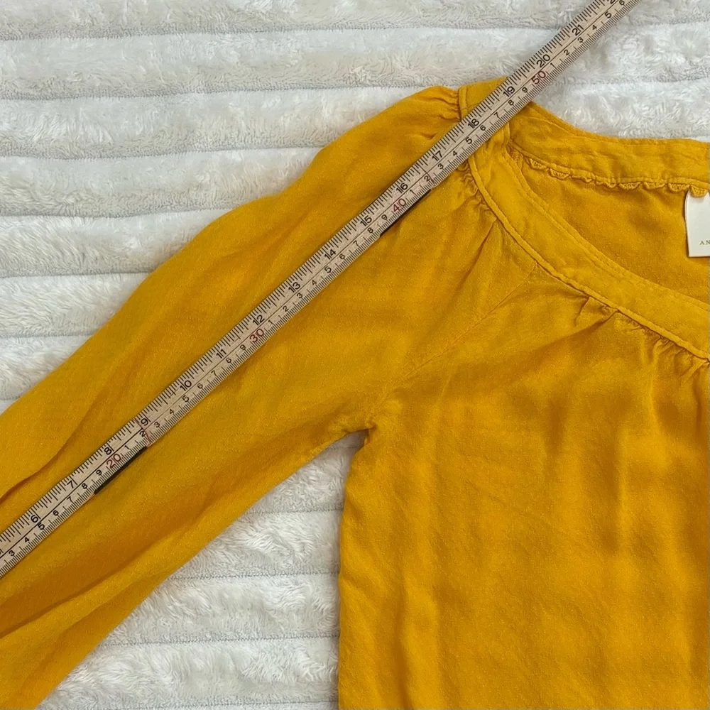 MAEVE Anthropologie Yellow Boswell Peasant Blouse Balloon Sleeve Boho V-Neck 0 - Picture 10 of 10